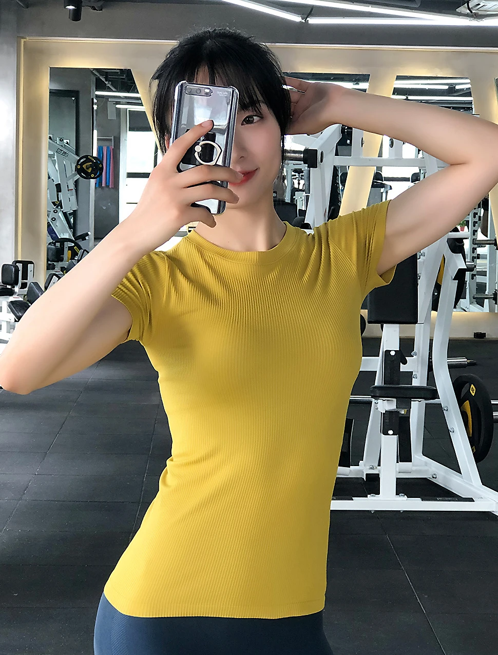 New T-shirt Fitness Solid Color Round Neck Slim Breathable Yoga Running Short Sleeve Ladies T-Shirt Quick Dry Sport Top