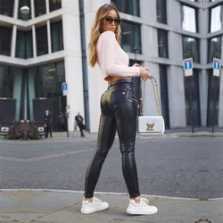Melody – pantalon en Faux cuir Pu avec fermeture éclair au genou, extensible, noir, chaud, pour moto 