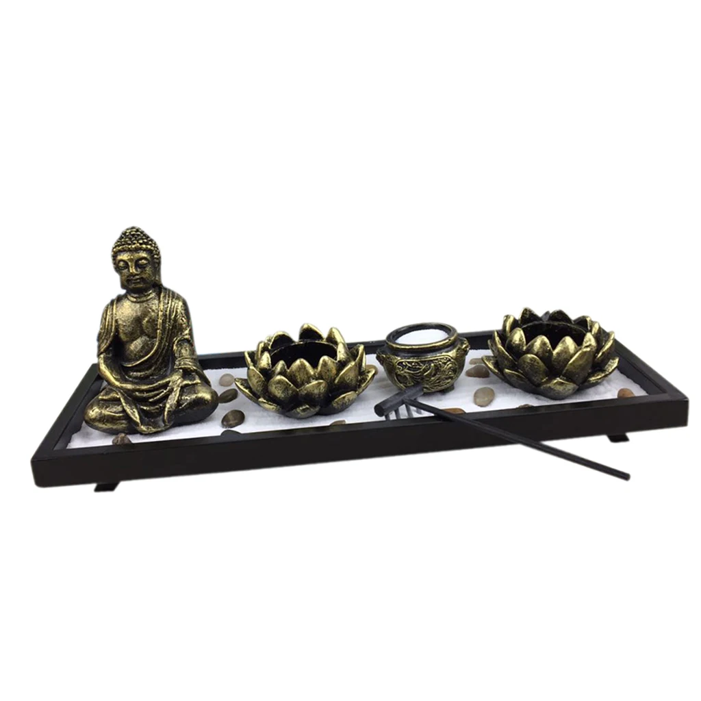 Japanese Zen Garden Sand Tray Buddist Buddhism Stone Pebbles Rake Meditation Oranament - Fengshui Decor