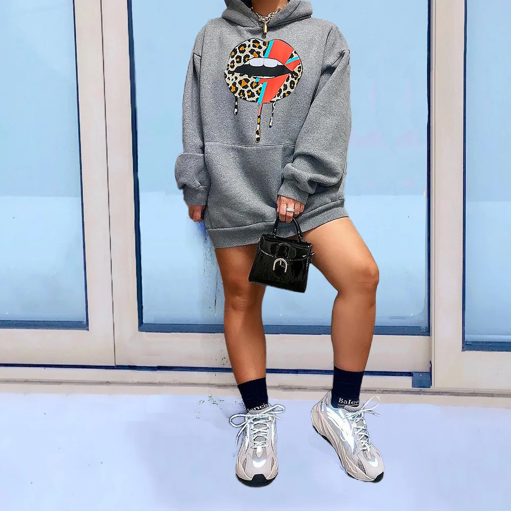 

2020 Winter Clothes Women Oversized Hoodie Leopard Mouth Lip Print Hoodies Women Goth Streetwear Long Sleeve Sweatshirt