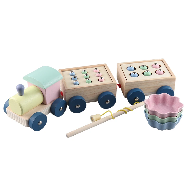 Enfants éducation précoce jouet Montessori accessoires interactif jouets en bois jeux magnétiques pêche attraper ver jouets enfants garçon fille cadeaux