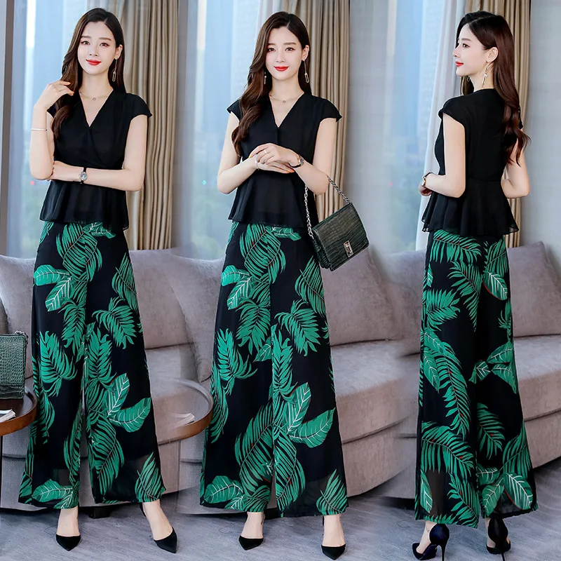 

Set/Suit Skirt 2019 Summer Crew Neck Fashion Slim Fit Slimming Printed Short Sleeve Simple Versatile Set