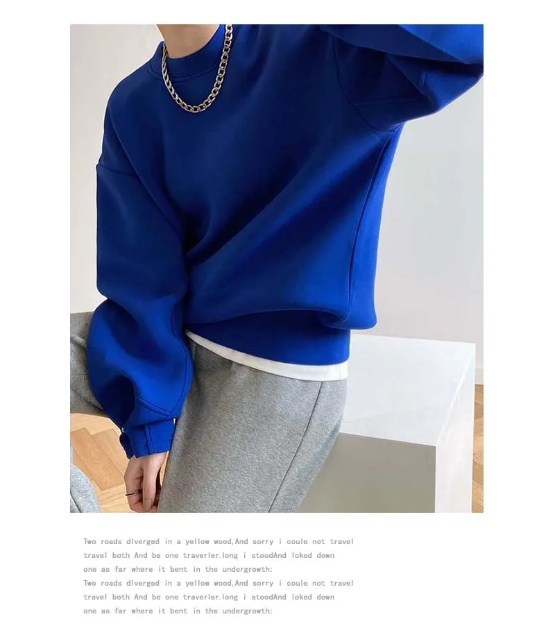 Luxury Quality Space Cotton Pullovers Sweatshirt Women Oversized Solid Color Electric Blue Spring Fall 2022  Korean Tops teddy bear hoodie