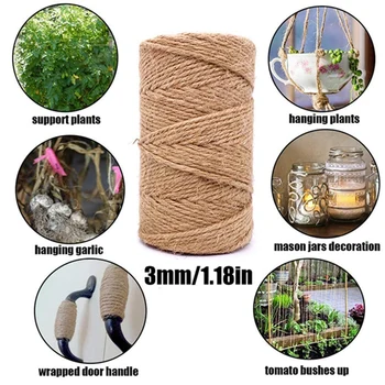 

2 Roll 3mm Jute Twine 100M Jute Rope String for Home Gardening Plant Picture Hanger Industrial Packing String