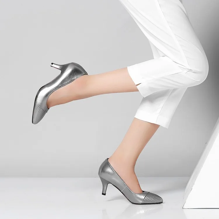 

Genuine Leather Work High Heel Shoes Pointed-Toe Flat Top Shoes Shoes Social WOMEN'S Shoes Chunky-Heel Shallow Mouth Single Shoe
