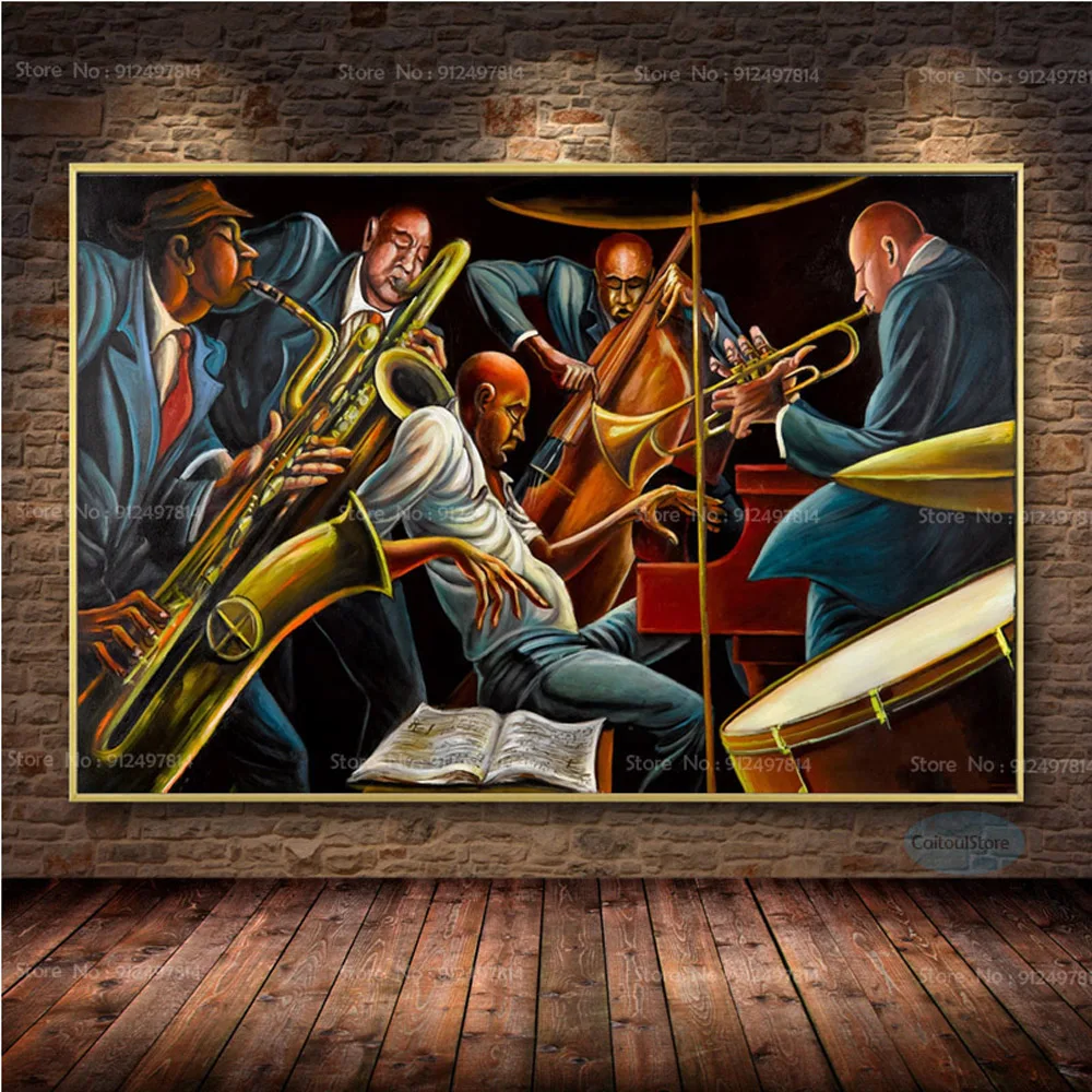 CanvasPaintingErnieBarnesPosterRetroAbstractJazzMusicWallArt