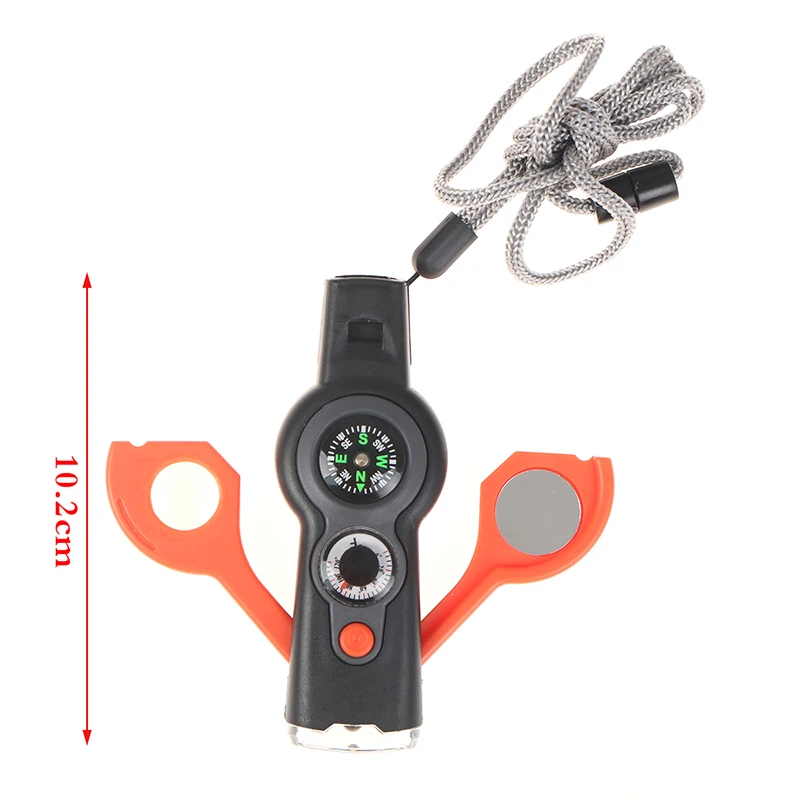 1 Pc 7 in1 Outdoor Survival Whistle Keychain Compass Magnifier LED light Thermometer | Спорт и развлечения
