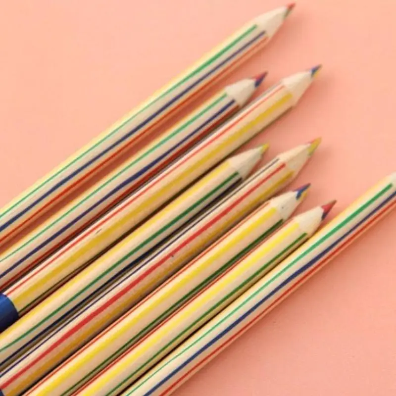 

10pcs/pack Diy Aikawa Imu Color Pen Wood Rainbow Triangle Four Core Pencil For Children's School Graffiti Painting