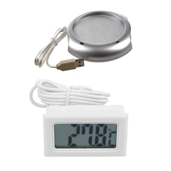 

2 Pcs Accessories: 1Pcs USB Cup Warmer Heater Pad + 4 Port USB Hub & 1Pcs LCD Refrigerator Freezer Digital Thermometer