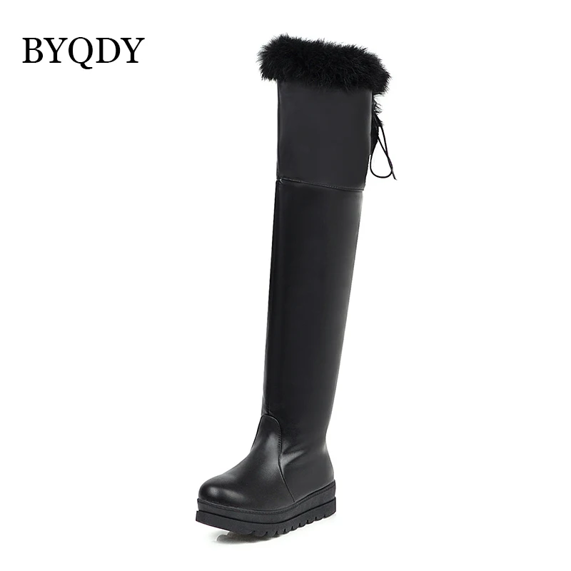 BYQDY Women Winter Snow Boots Warm Short Plush Over The Knee Increasing Height Boots Zipper Round Toe Wife Footwear Lace-up Big