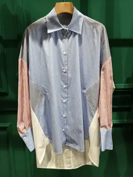 

2020 new ladies fashion sexy striped stitching shirt 0521