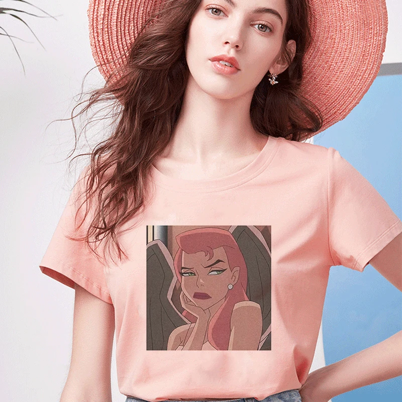 8384-pink Женская одежда, новинка, летняя футболка, женская мода, принцесса, уличная одежда, эстетичный винтажный стиль, Круглый ворот, забавная женская футболка, топы - Цвет: 8384-pink