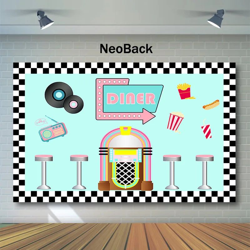 NeoBack Diner тематическая вечеринка на день рождения фон для фото попкорн фри синий