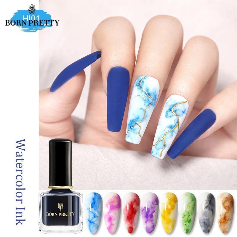 BORN PRETTY Цветущий лак для ногтей 6 мл градиентные акварельные чернила Nagellack синяя