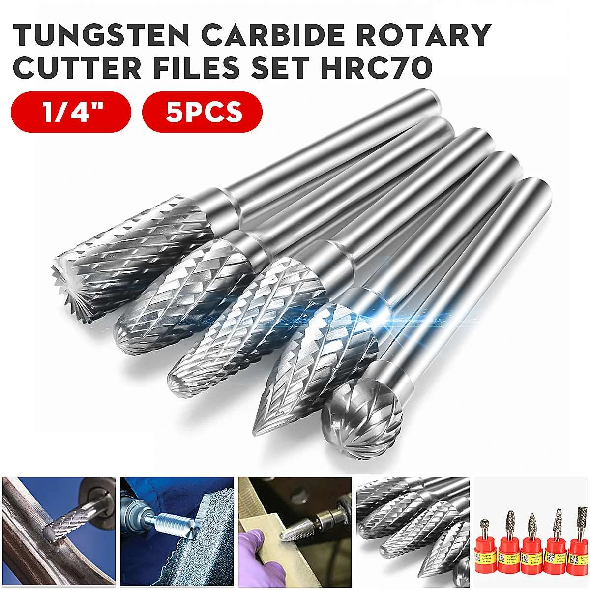 5Pcs 1/4 Inch Head Tungsten Carbide Rotary Point Burr Milling Cutters Die Grinder Shank Set For The Mill ► Photo 2/6
