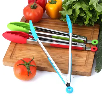 

Stainless Steel Silicone Food Tongs Kitchen Non-slip Cooking Clip BBQ Tools Grill Tongs Kitchen Accessories 8 Inch