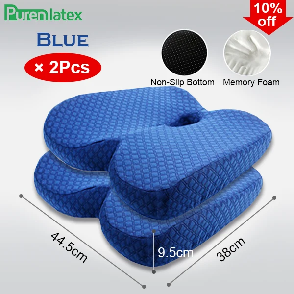 PurenLatex Memory Foam медленный отскок давления Ортопедическая подушка cockyx автокресло предотвращает геморрой лечения подушки на стул - Цвет: Blue2Pcs