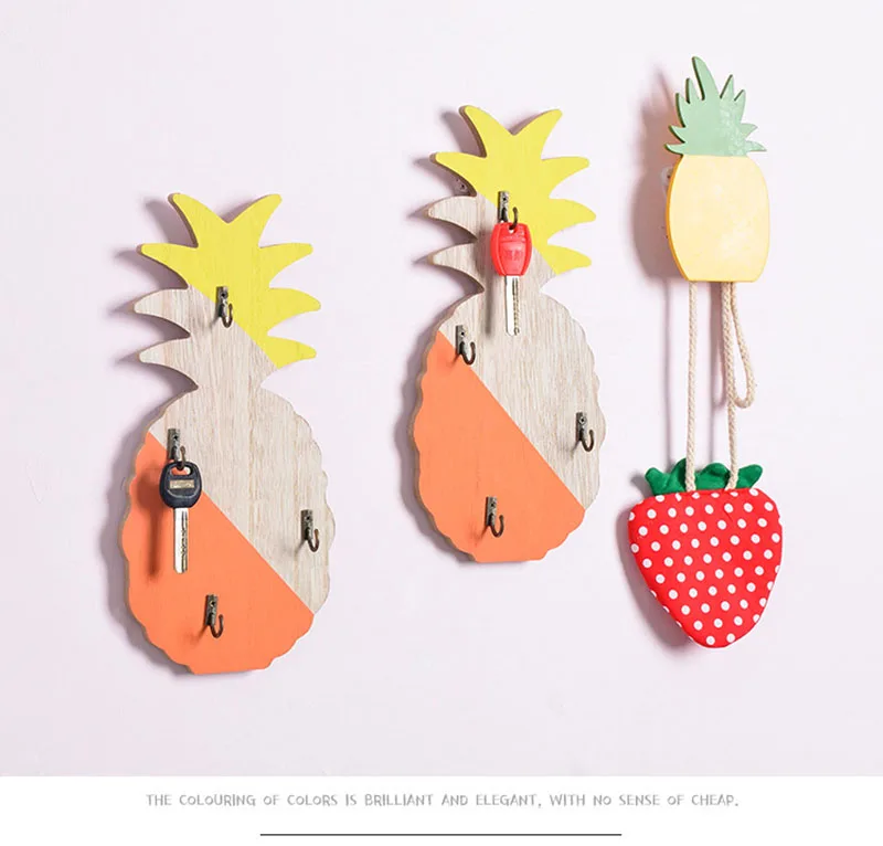 Nordic Pineapple Shape Wooden Decorative Hook Living Room Wall Mounted Key Storage Rack Home Wall Porch Door Clothes Hat Rack
