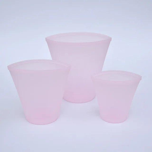 3pcs pink cups Силиконовые пакеты для еды, свежие сумки, кухонный инструмент, многоразовое хранилище, герметичные фрукты, герметичные, домашние, на молнии, закрытые, Containe - Цвет: 3pcs pink cups