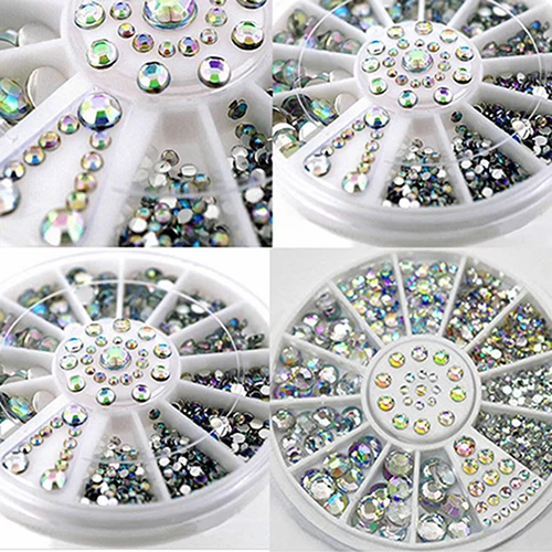 1 колесо, 5 размеров, белый, многоцветный, сделай сам, кончик для дизайна ногтей, 3D декор, блестящие стразы, подходит для использования поверх лака для ногтей, УФ-конструктор