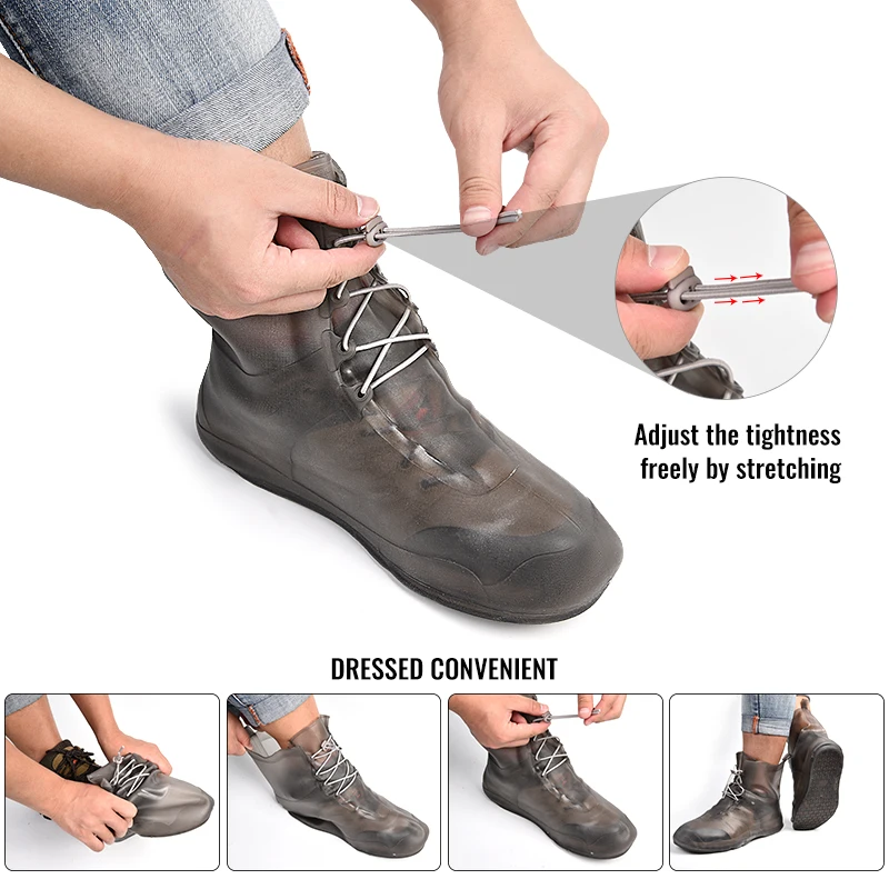 Elino PVC Waterproof Shoe Cover Travel Rain Overshoes Reusable Shoe Protection Anti-slip Thicken Cycle Rain Boots for Men Women