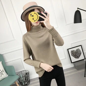 

Knit sweater female high collar large size pullover jumper autumn women solid color sweater winter knit women sweater Bottoming