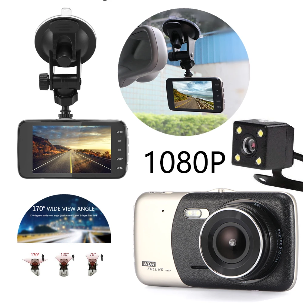 4 дюйма ЖК-дисплей Экран 170 градусов с двумя объективами HD 1080P Камера