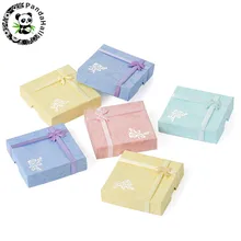 6pcs Cardboard Bracelet Boxes with Flower, Sponge and Fabric inside, Square, Mixed-Color, about 9cm long, 9cm wide, 2cm thick