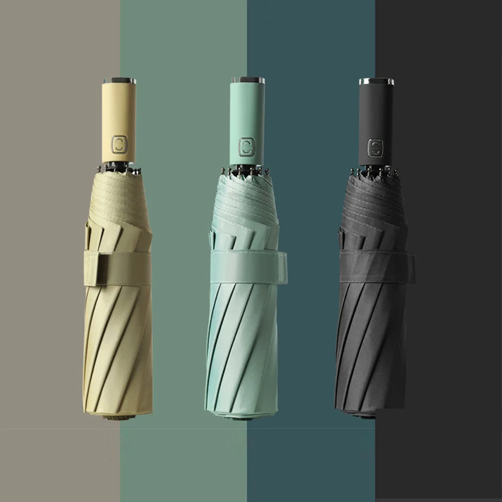 12K Windproof  Automatic 3 Folding Umbrella Male Car Luxury Large Color Parasol Rain Women Men Business Strong Umbrellas