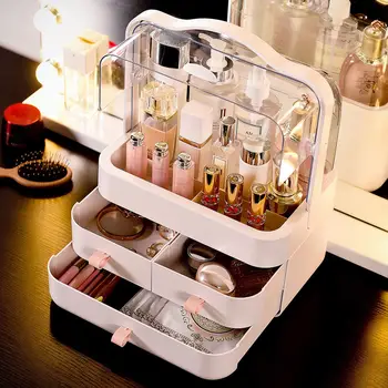 

New 1 2 3 Layers Makeup Cosmetics Jewelry Organizer Display Box Storage Drawers Large With lid Cover Holder Waterpoof Dustproof