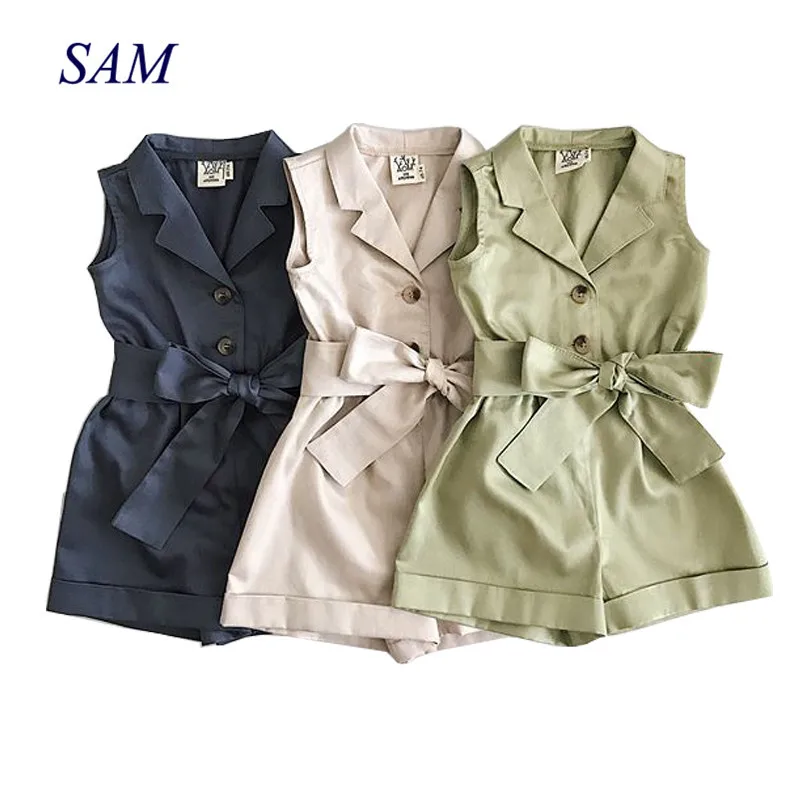 2021 Summer Ins Baby Girls Dress Clothes Sleeveless Bow-tie Waist Romper Jumpsuit Overalls Shorts Outfits Children's | Детская