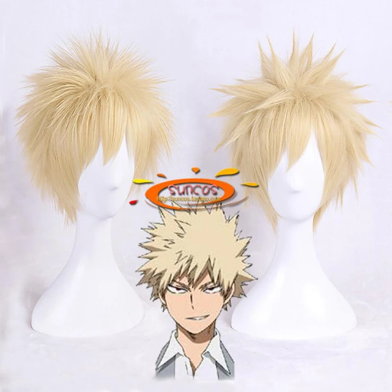 

My Boku No Hero Academy Bakugou Katsuki Bakugo Fluffy Layered Wigs Heat Resistant Short Light Blonde Cosplay Wig