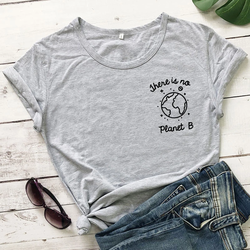 Стильная летняя футболка с принтом «Нет планеты в», этическая женская футболка с круглым вырезом и надписью размера плюс - Цвет: gray-black text