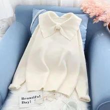 *#Best Price autumn knitted pullovers solid bow turn-down collar loose women sweater lady elegant female pulls outwear coat tops *#Best Price autumn knitted pullovers solid bow turn-down collar loose women sweater lady elegant female pulls outwear coat tops