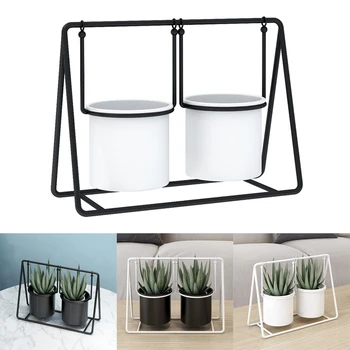 

Nordic Style Simple Desktop Flower Pot Holder Iron Art Double Flower Container Planter Pot Rack for Home Wedding Garden Decor