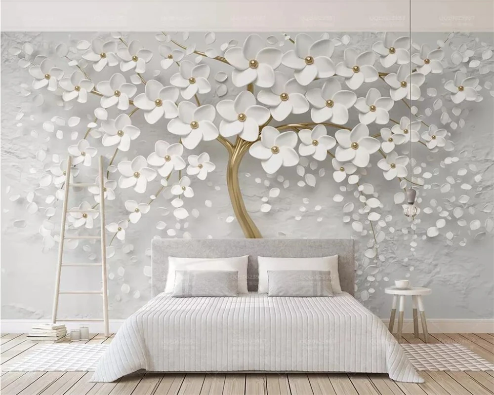大きな木と白い花の写真の壁紙 リビングルーム ベッドルーム 風景の壁の装飾 Custom Wallpaper 3d Wallpaperwallpaper Mural Aliexpress