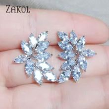ZAKOL модные AAA кубический циркон цветок Форма, серьги со шпилькой, для Для женщин популярные лист украшения на день рождения, свадьбу подарок FSEP2233