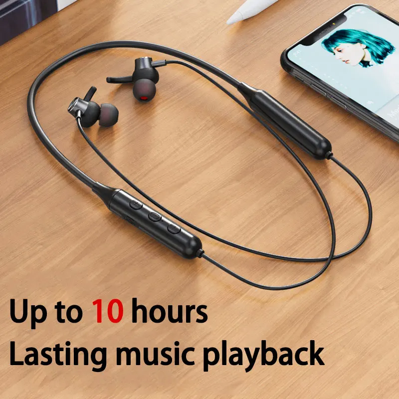 5.0 Bluetooth Magnetic Wireless Bluetooth Headset Neckband In-Ear Sports Waterproof Earbuds with Microphone for iPhone huawei