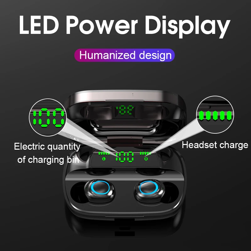 3500mAh LED Bluetooth Wireless Earphones Touch Control Earbuds Sports Waterproof Earbuds Noise Cancel Headsets with Microphone