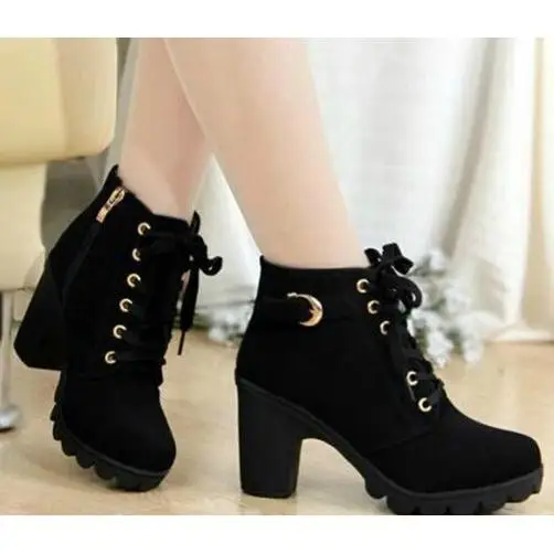 2024 New spring Winter Women Pumps Boots High Quality Lace-up European Ladies shoes PU high heels Boots Fast delivery