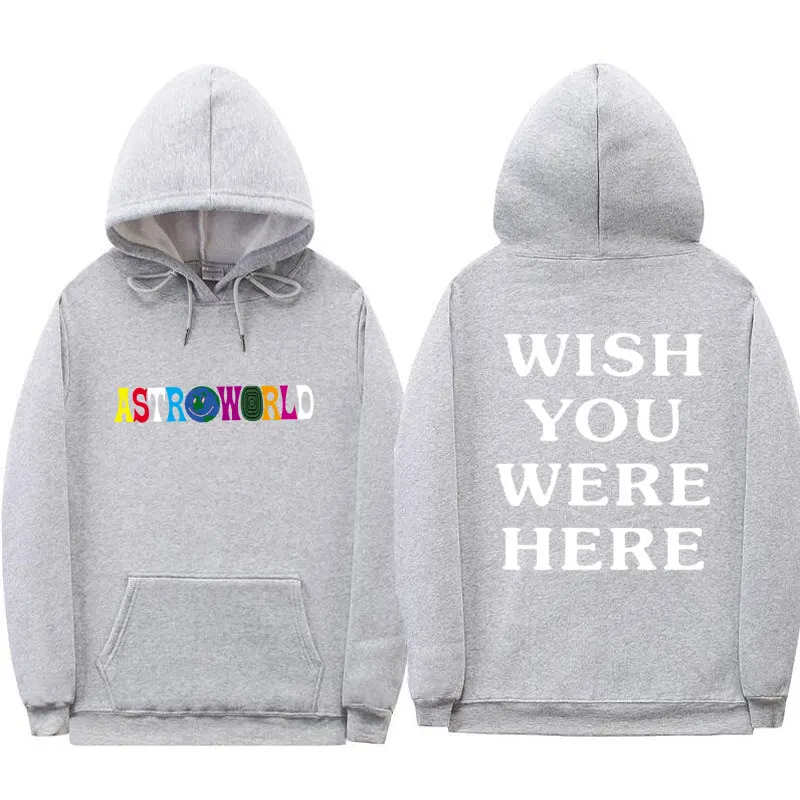 С изображением Трэвиса Скотта ASTROWORLD WISH YOU WAS HERE HOODIES Модные мужские и женские толстовки с длинными рукавами с буквенным принтом на осень и зиму - Цвет: Gray-B01