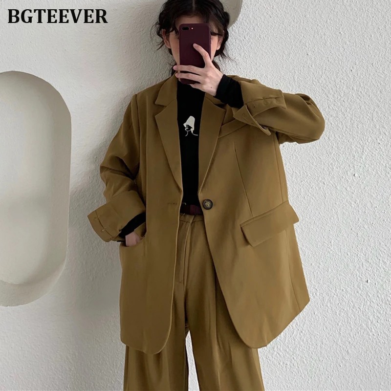 BGTEEVER шикарный свободный комплект из 2 предметов брючный костюм женский пиджак на