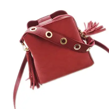 

Fashion Scrub Women Bucket Bag Vintage Tassel Messenger Bag High Quality Retro Shoulder Bag Simple Crossbody Bag Tote(Red)