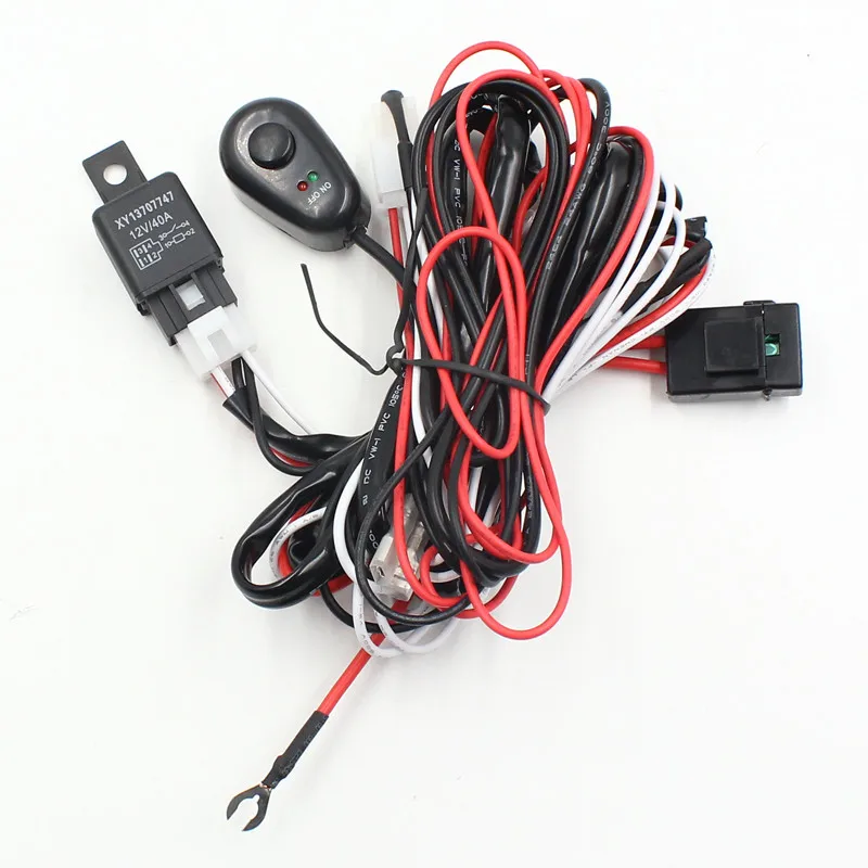 Universal Hareness Kit 1pc 1 to 2 Led Light Bar Cable 40A 12v 24v Switch Relay Auto Work Driving Fog light Wiring Loom Harness