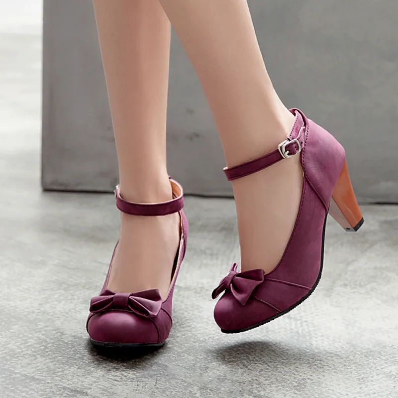 

Bow High-Heel Leather Shoes 2020 Spring Korean-style Princess GIRL'S Chunky-Heel Buckle Shoes Y4134