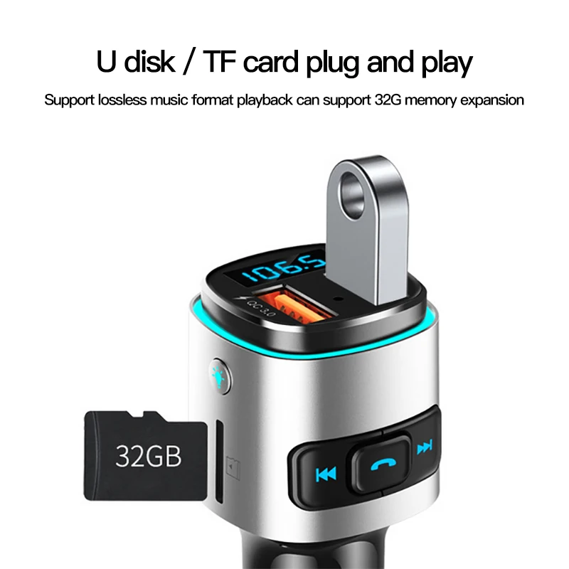 

2020 New BC42 car MP3 Bluetooth 7 color player atmosphere light qc3.0 fast charging lossless music car MP3 U disk playback