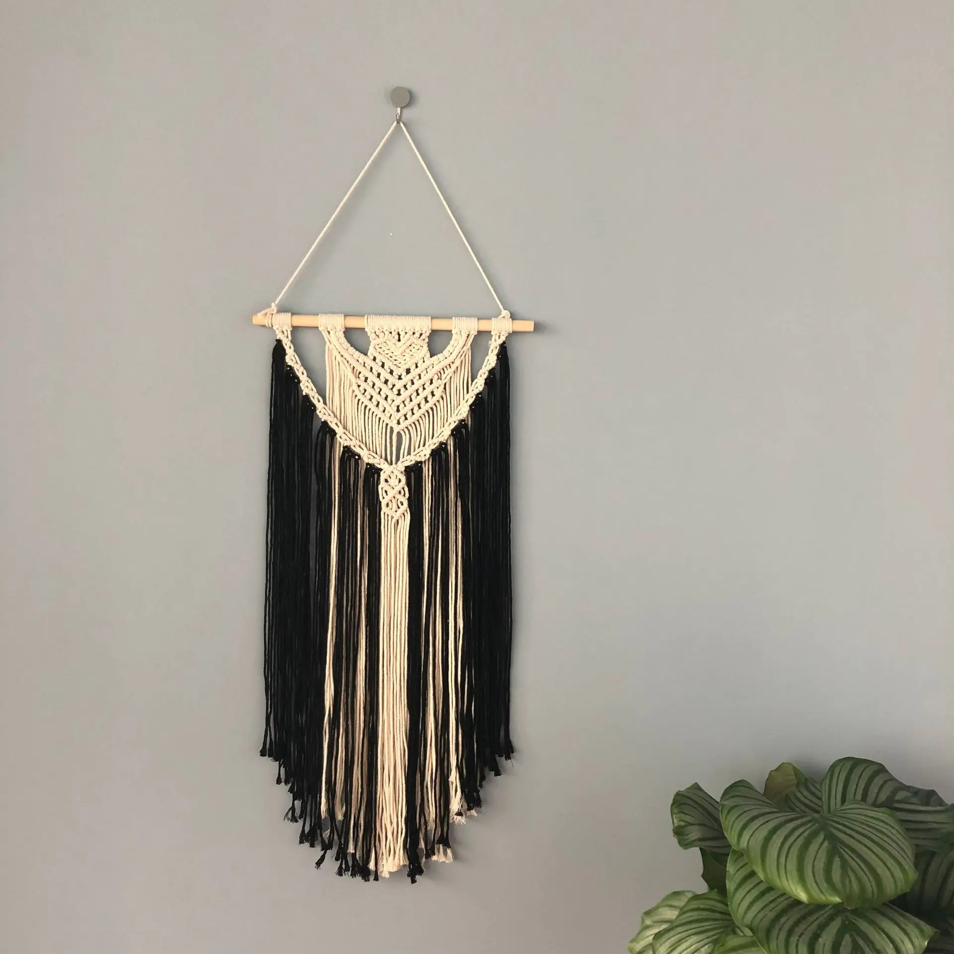 Pure Cotton Black And White Large V-Bohemian Hand-woven Tapestry Cotton Rope European And American Style Wall Decoration Wall De