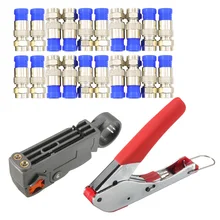 Multitool dénudage pince de serrage câble Coaxial pince de presse à froid RG59 RG6 câble TV ensemble d'outils de sertissage avec 20 têtes F
