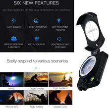 LED luminous black compass flip instrument map pulley measuring for Map ranging azimuth night illumination A6HC