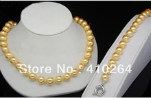 Ücretsiz kargo yeni 10mm altın güney deniz kabuğu inci kolye bilezik seti 18 "7.5"(China)
